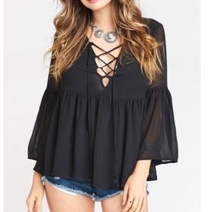 SHOW ME YOUR MUMU Poet Tie Top Black
